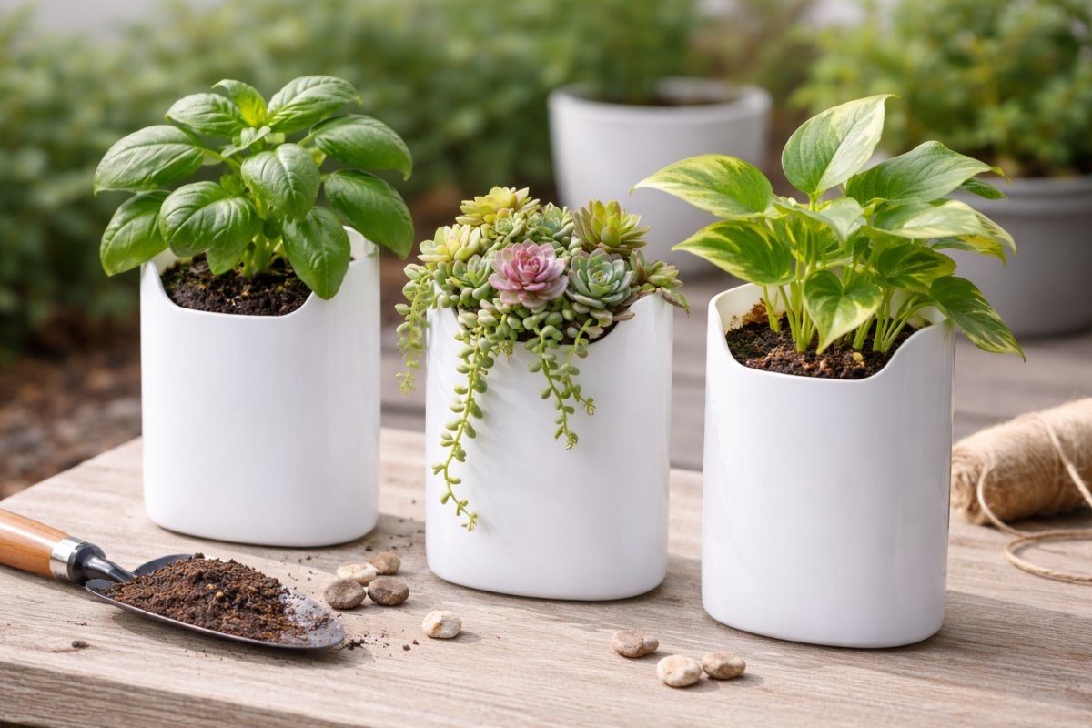 샴푸통을 화분으로 활용한 모습 / 기사 내용을 바탕으로 제작한 AI 이미지