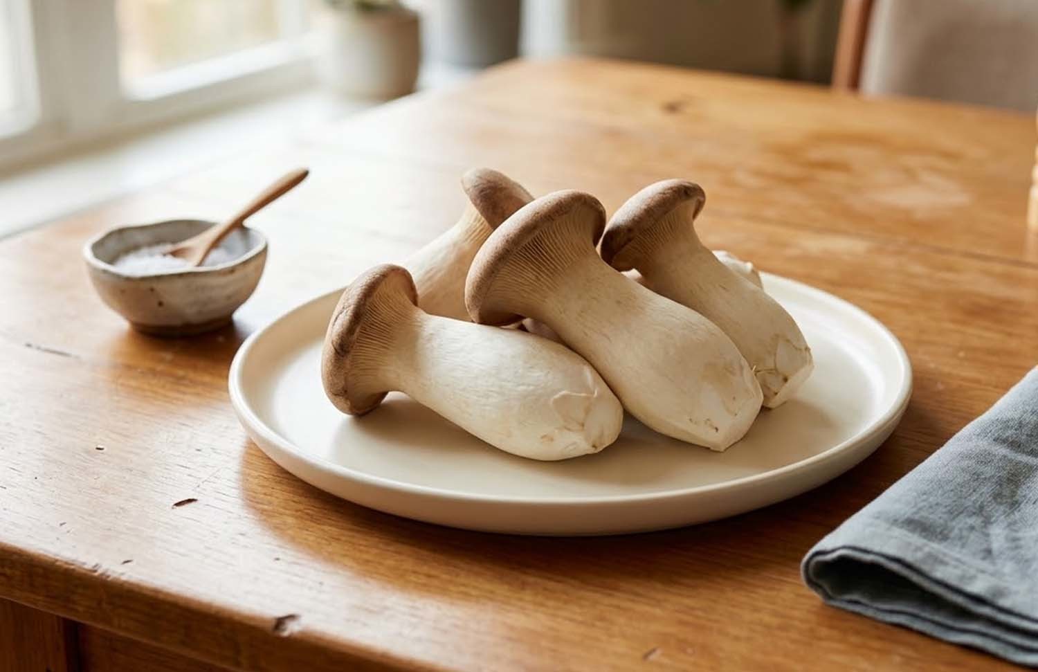 새송이버섯. AI 툴로 만든 사진.