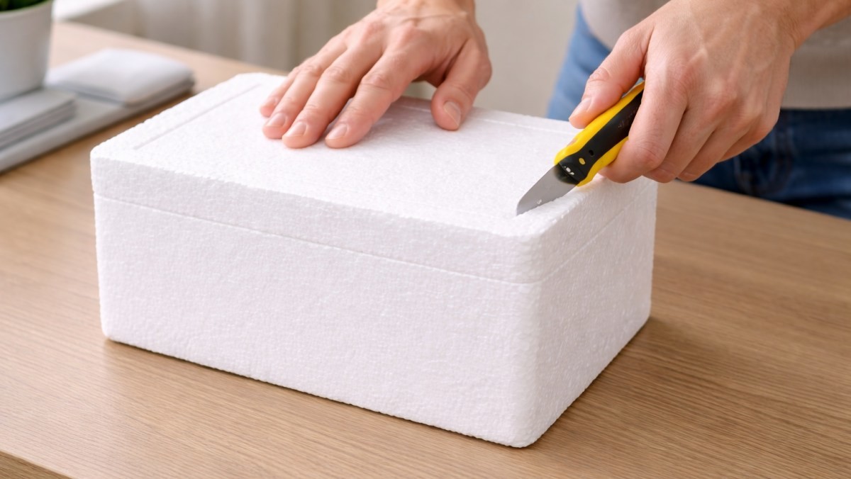 스티로폼 박스를 자르는 모습 / 기사 내용을 바탕으로 제작한 AI 이미지