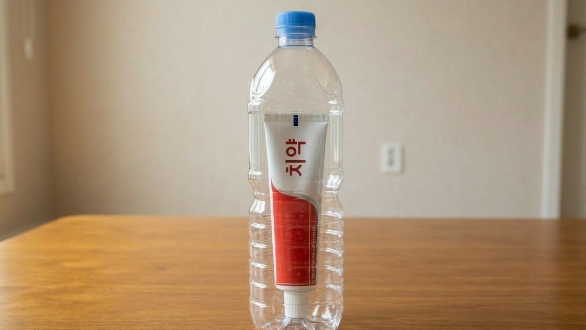 페트병 안에 치약이 들어가 있는 모습의 자료사진. AI가 생성한 자료사진.