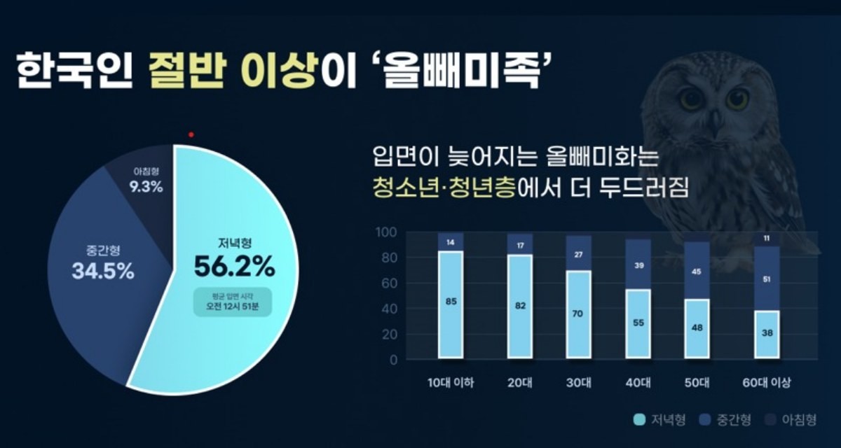 에어슬립 '2026 대한민국 수면 리포트', 한국인 절반 이상이 '올빼미족'. / 에이슬립 제공