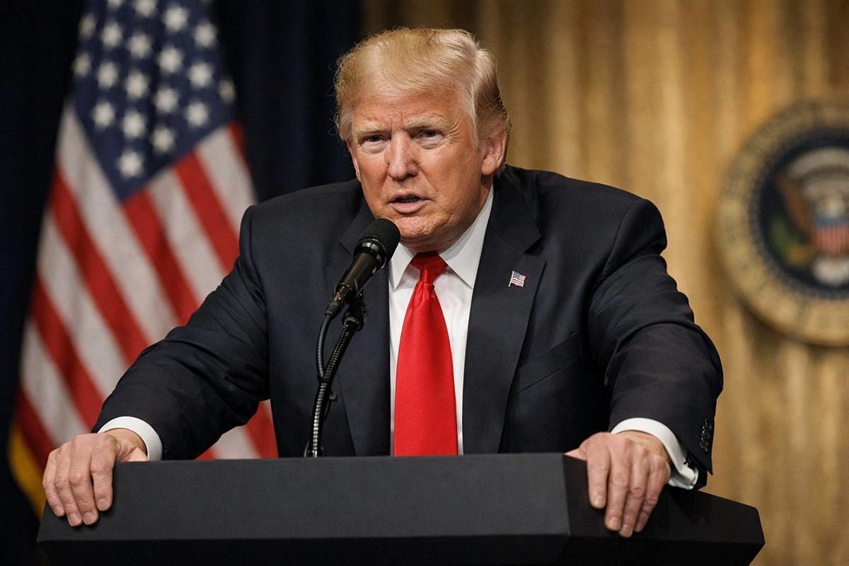 도널드 트럼프 미국 대통령. AI 툴로 만든 사진.