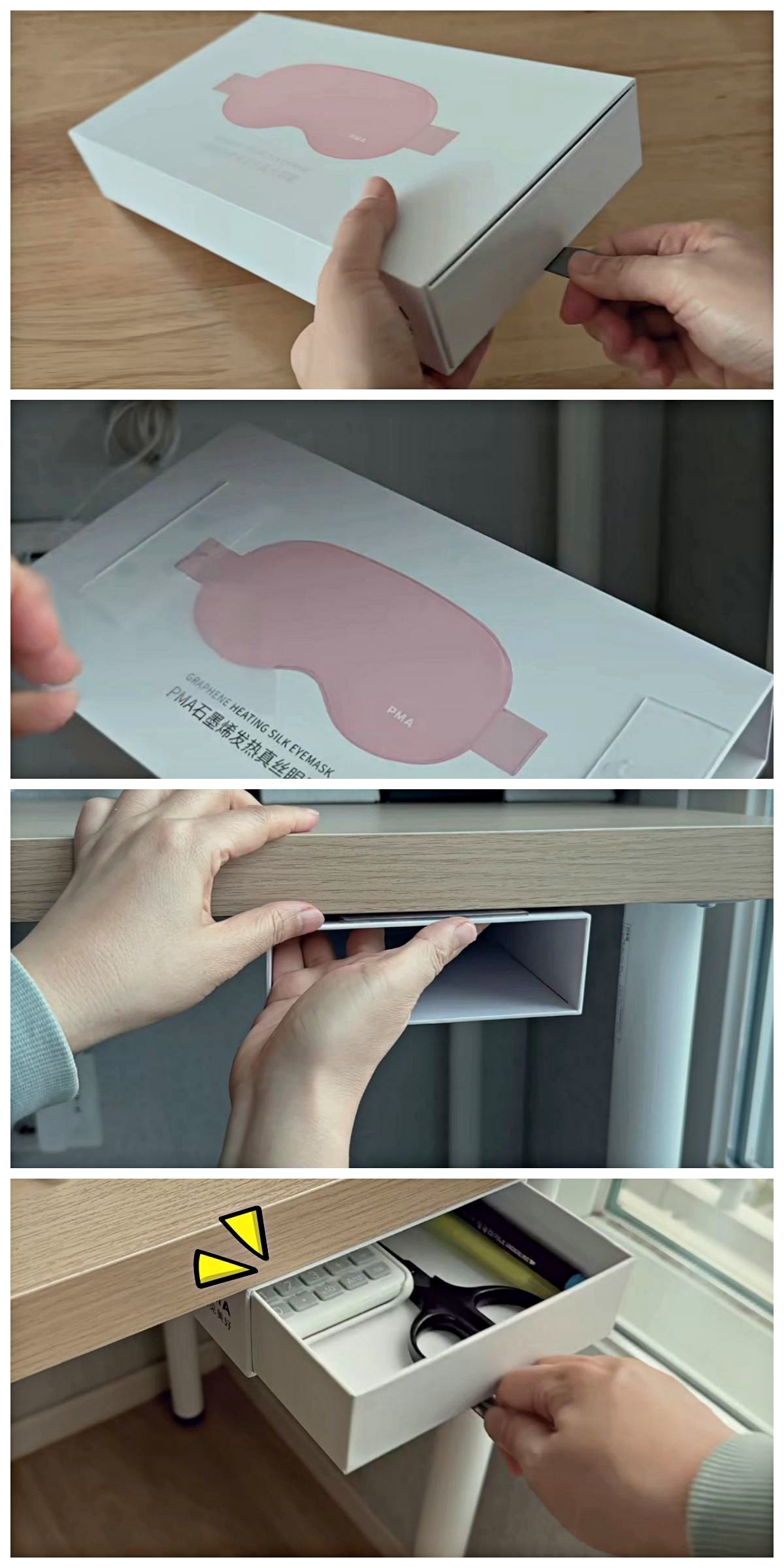 작은 상자로 활용한 책상 아래 '간이 서랍'. / 유튜브 '미니멀리스트 Paik'