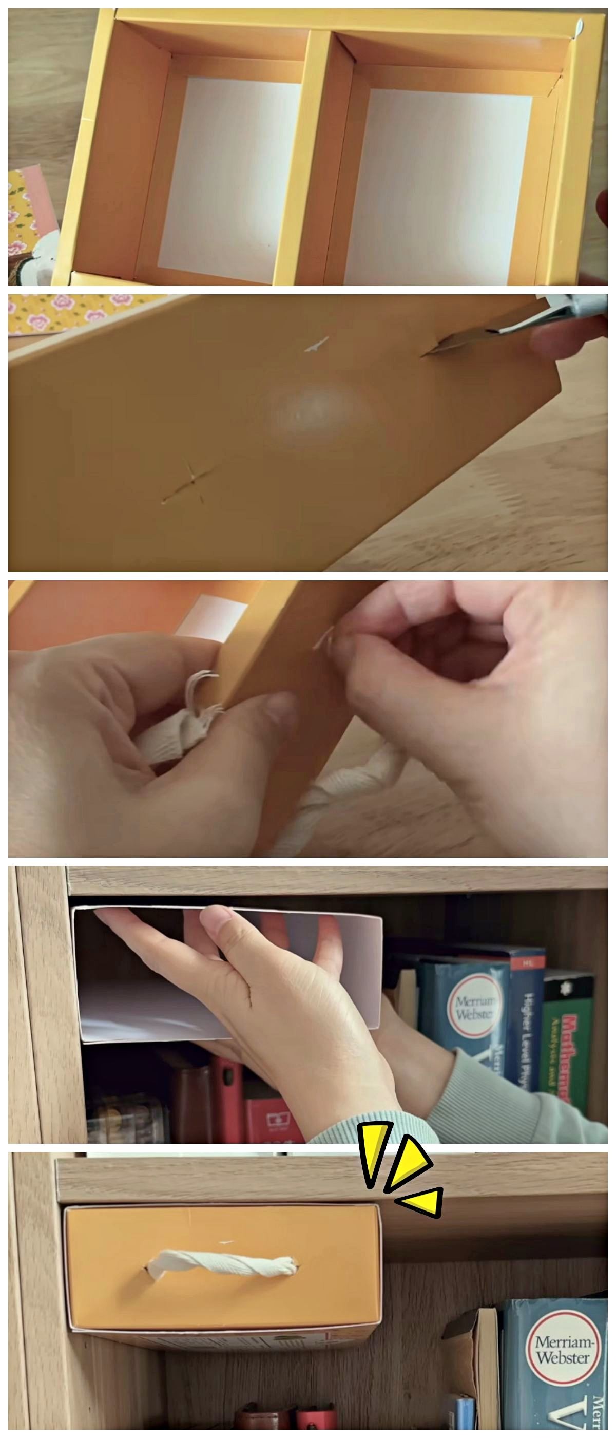 작은 상자를 활용해 책장 틈새 공간도 수납 공간으로 변신. / 유튜브 '미니멀리스트 Paik'