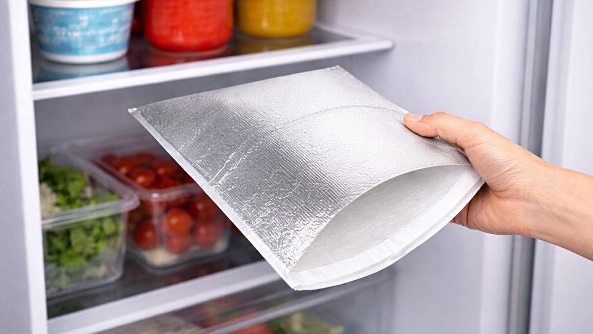 '이제 보온백은 그냥 버리지 말고 냉장고에 쏙 넣어두세요' 기사 내용 토대로 AI툴 활용해 제작한 자료사진.