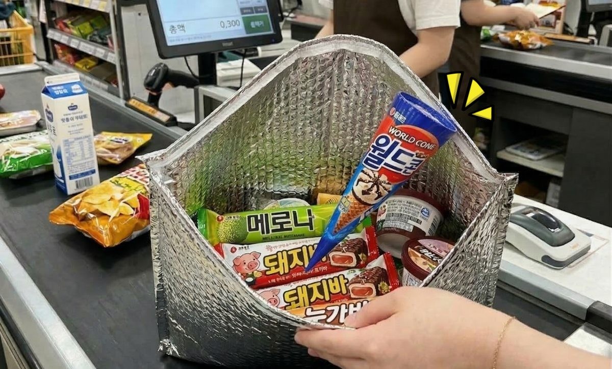 장 보러 갈 때 보냉백 챙겨서 아이스크림 담아 오기. 기사 내용 토대로 AI툴 활용해 제작한 자료사진.