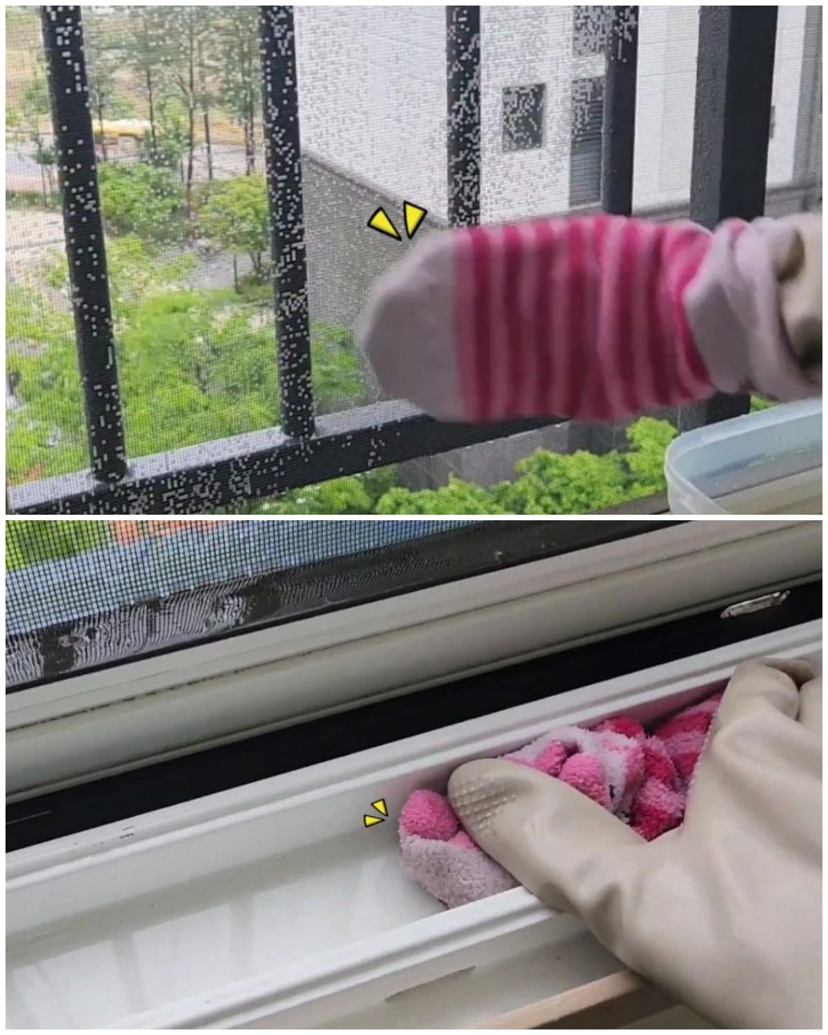 집에서 안 쓰는 수면양말로 창틀 청소 쉽게 하기. /  유튜브 '나나뷰'