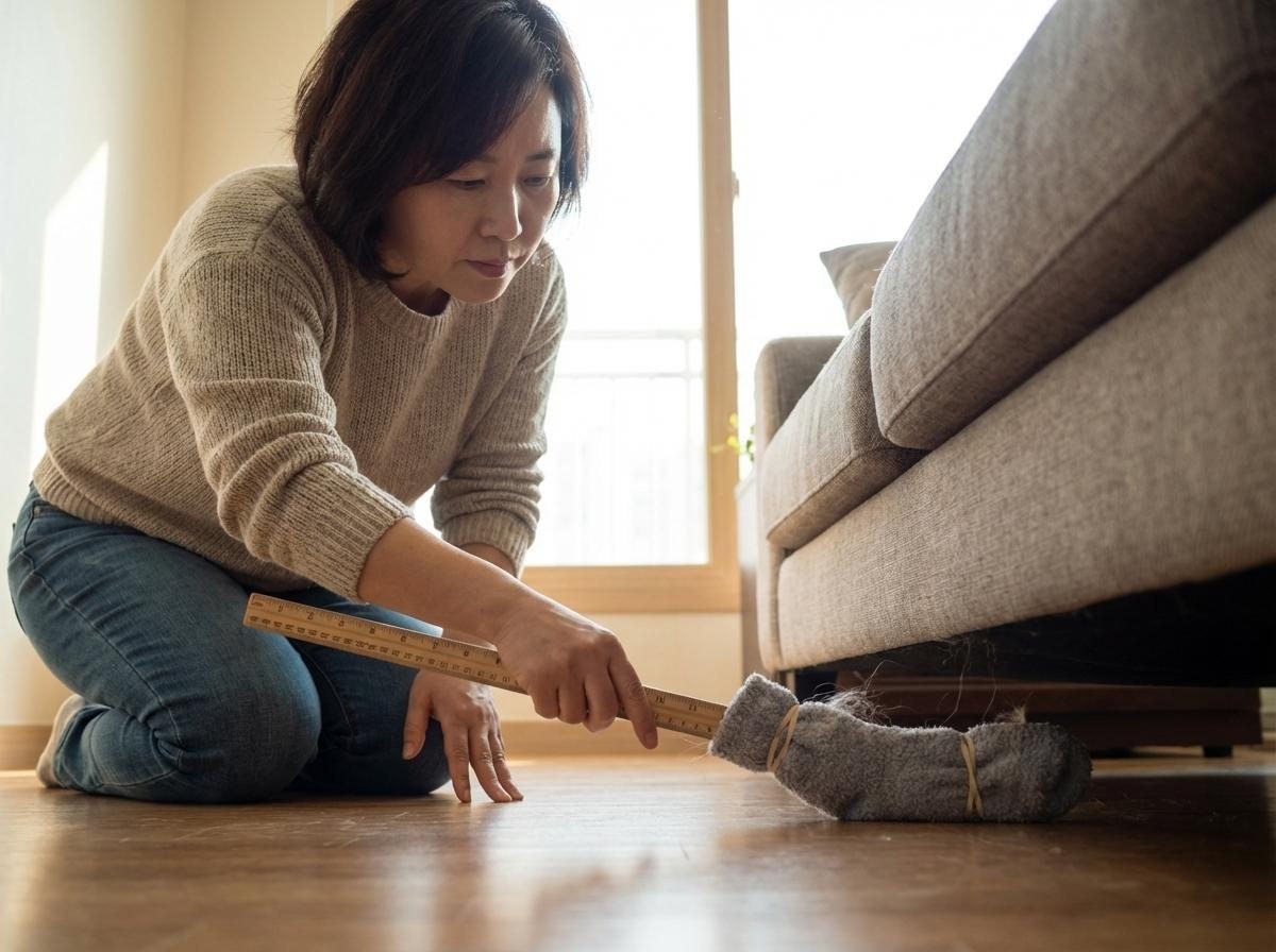 집안 구석 곳곳을 쉽게 청소하게 도와주는 수면양말. 기사 내용 토대로 AI툴 활용해 제작한 자료사진.