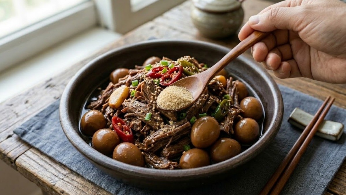 장조림에 원당을 넣는 모습 / 기사 내용을 바탕으로 제작한 AI 이미지