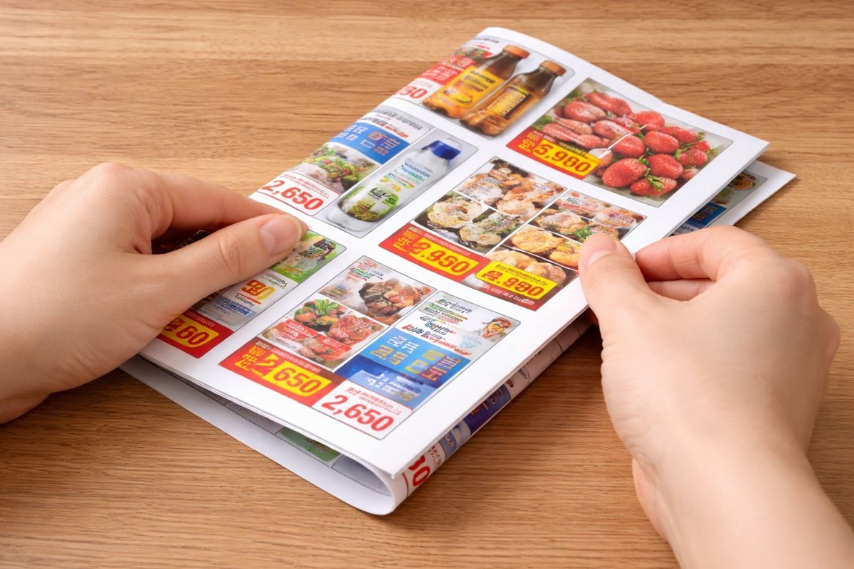 마트 전단지를 손으로 접는 모습. 기사 이해를 돕기 위해 AI를 활용해 제작한 자료 사진입니다. 실제 모습과 다소 차이가 있을 수 있습니다.