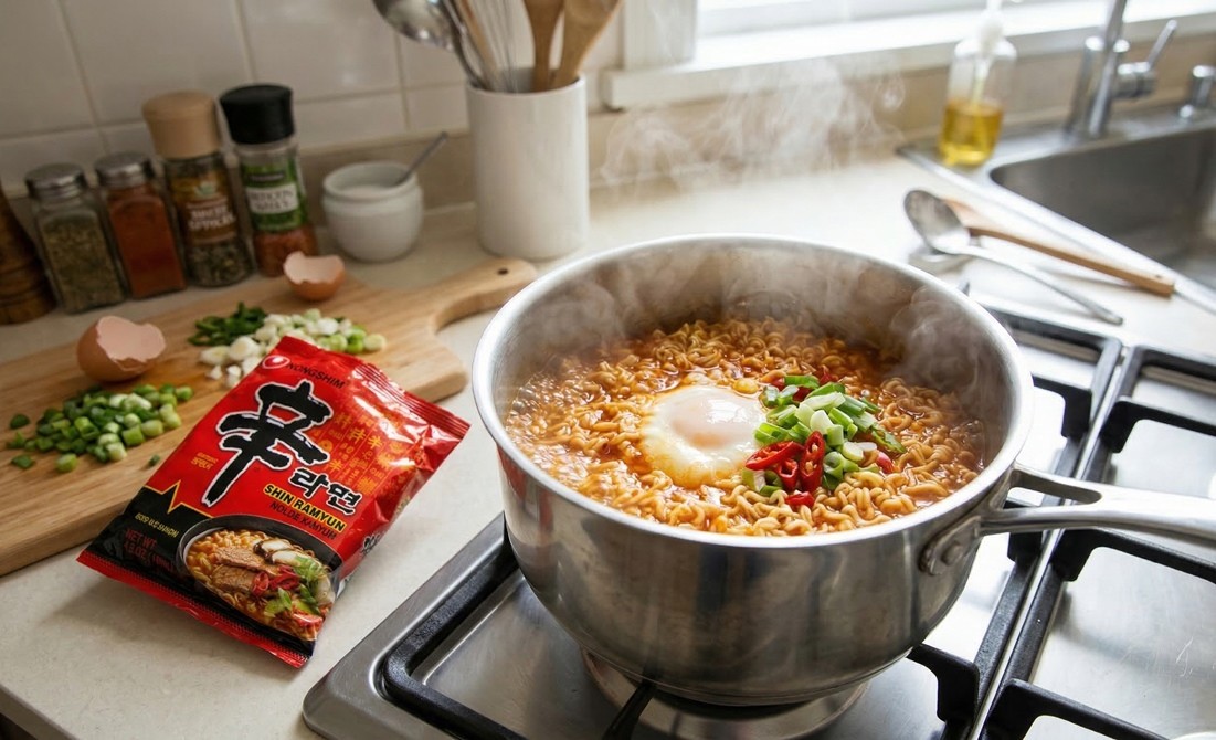 냄비에 신라면을 끓이고 있는 모습 / AI 생성 이미지