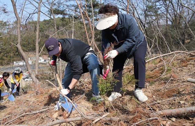나주 지역 기관단체 회원 50여 명과 시청 공직자 220여 명이 편백 2700주를 식재했다.