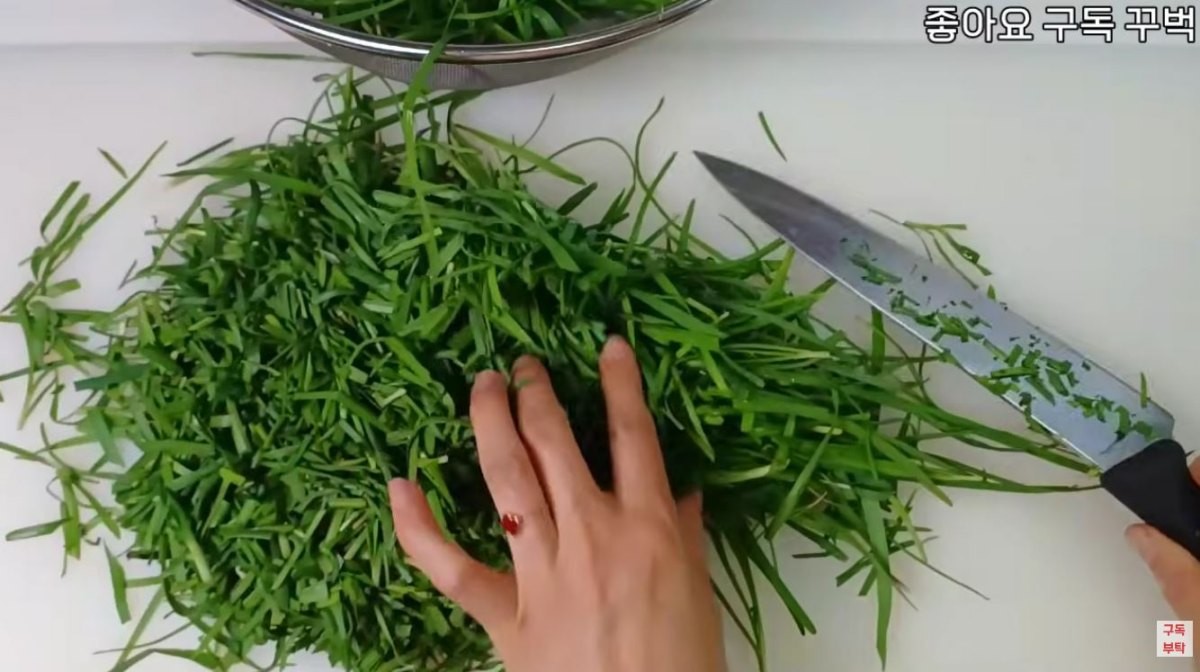 부추를 잘게 자르는 모습. / 유튜브 '주부나라'