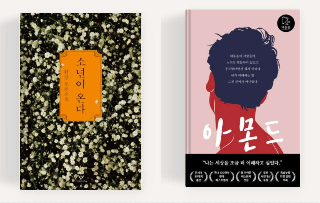 '소년이 온다'와 '아몬드' / 네이버 도서