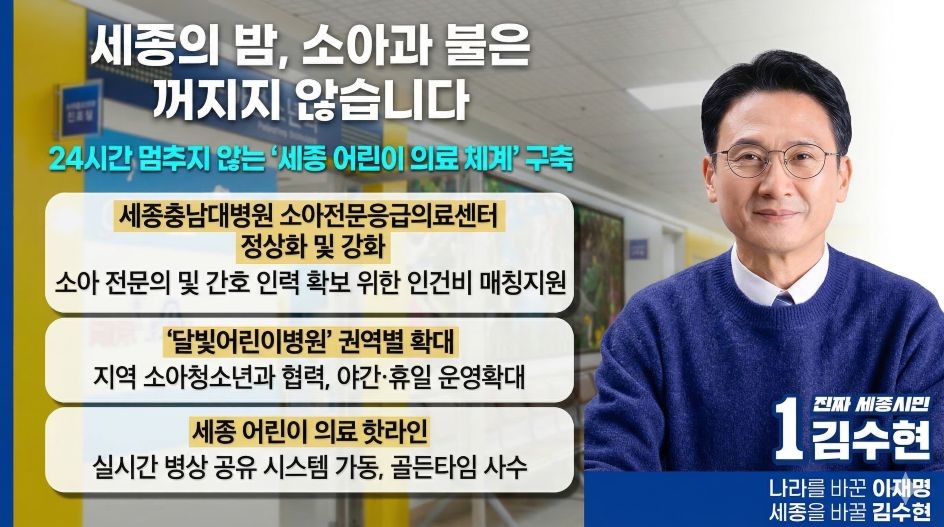 김수현 “의료난민 없는 세종 만들겠다”…상급종합병원 승격 등 의료개혁 공약 발표 / 김수현 세종시장 예비후보 캠프
