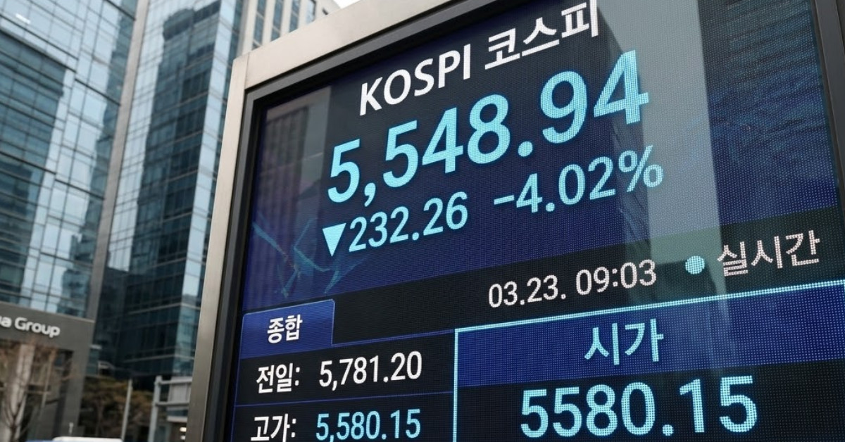 26년 3월 23일 코스피 시가. 기사 이해를 돕기 위해 AI로 제작한 이미지.