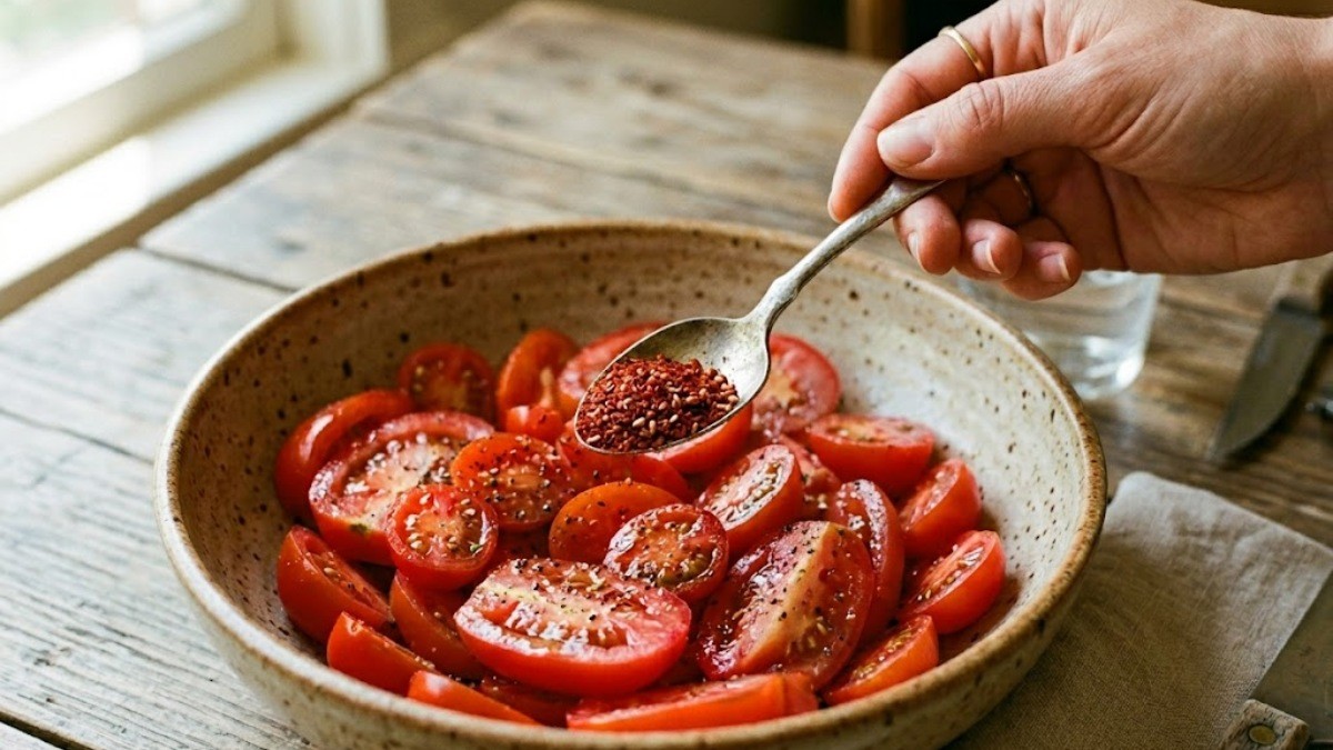 토마토에 고춧가루를 뿌리는 모습 / 기사 내용을 바탕으로 제작한 AI 이미지