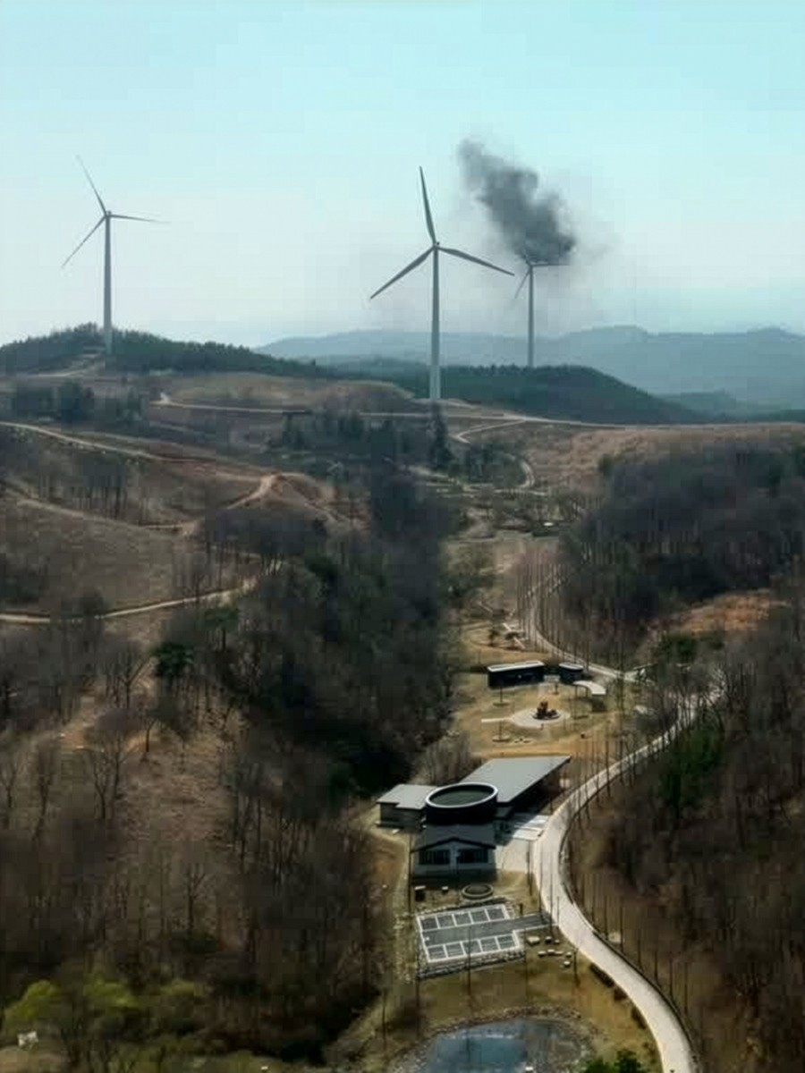 화재가 발생한 영덕 풍력발전기 / 뉴스1 (영덕군 제공)
