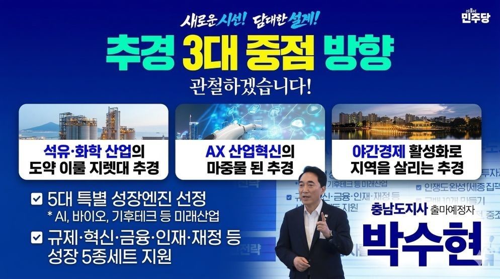 박수현, 충남지사 출마 직후 상승세…민주당 적합도 선두·본선 경쟁력 부각 / 박수현 출마예정자 캠프