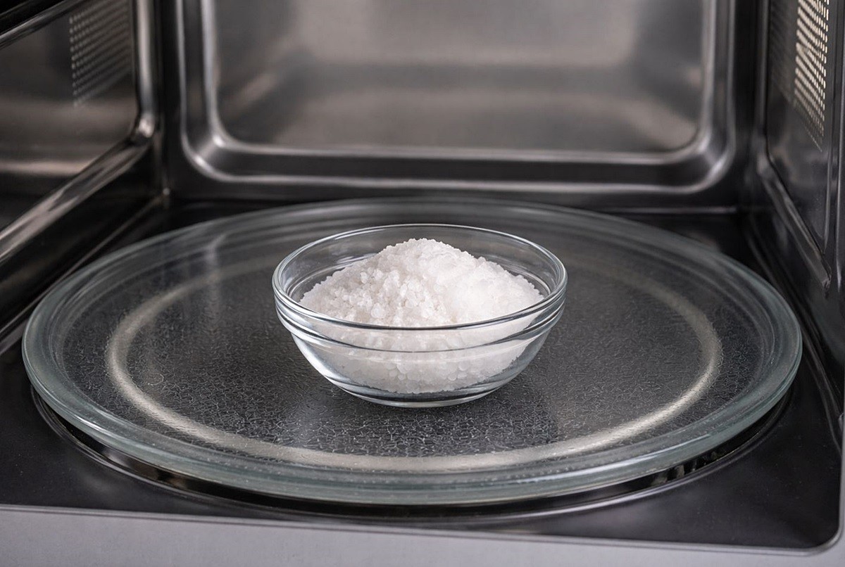 전자레인지 안에 꽃소금을 넣을 모습. 기사 이해를 돕기 위해 AI를 활용해 제작한 자료 사진입니다. 실제 모습과 다소 차이가 있을 수 있습니다.