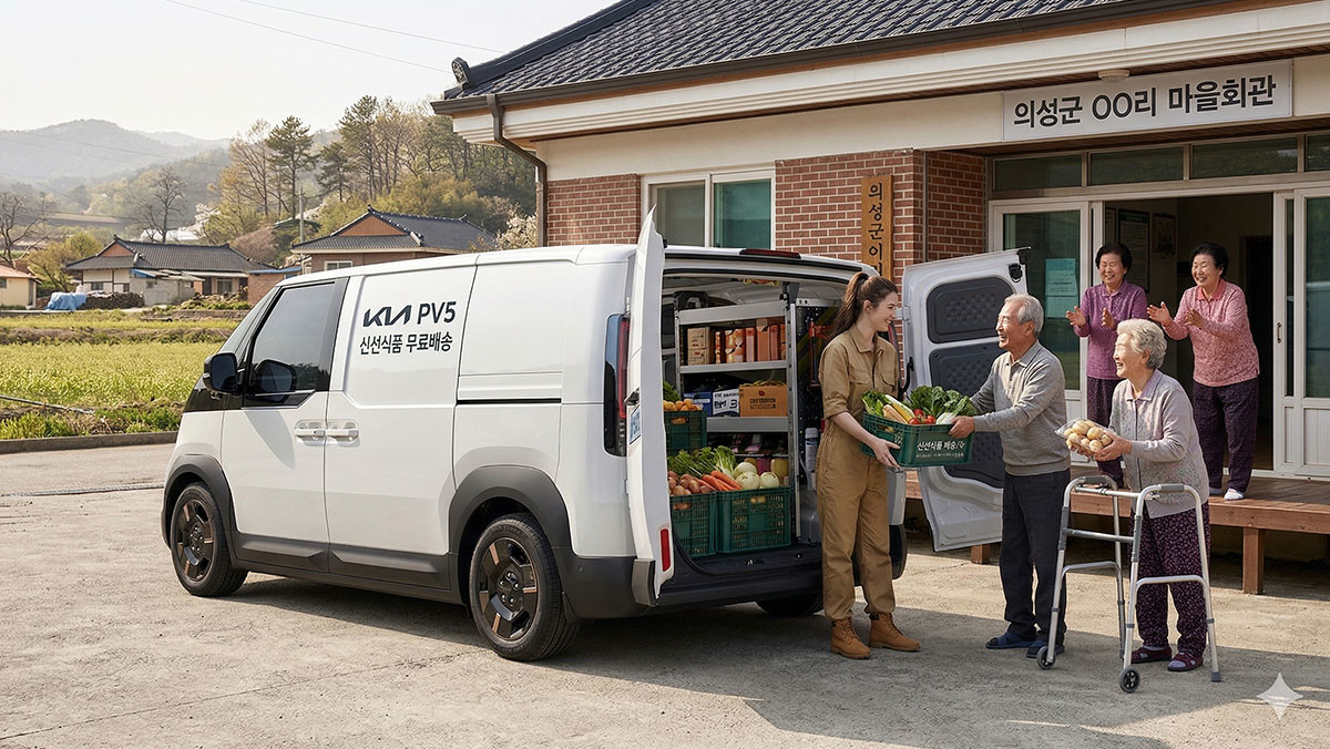 생성형 AI로 제작한 소멸위기지역 신선식품 무료배송의 모습.