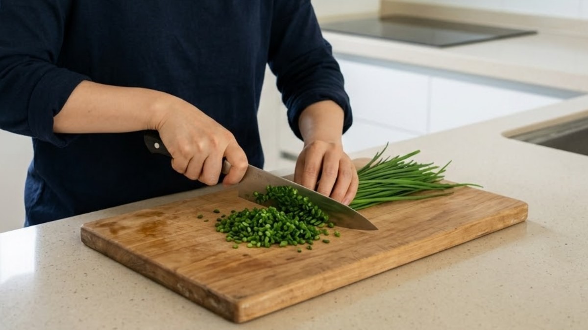 부추를 짧게 써는 모습. AI가 생성한 자료사진.