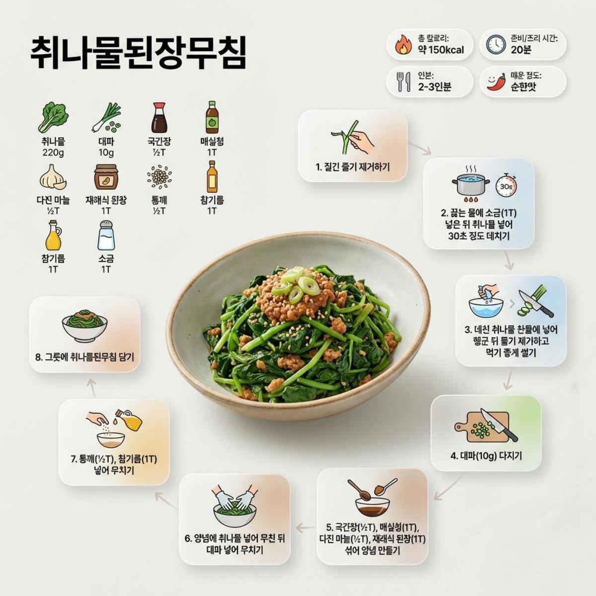 취나물 된장 무침 레시피 1장 요약. 기사 내용 토대로 AI툴 활용해 제작한 자료사진.