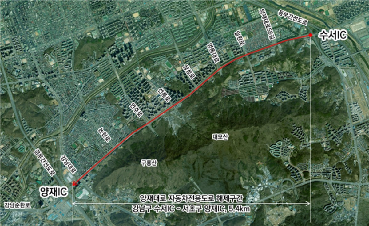 양재대로 자동차전용도로 해제 구간 위치도 / 서울시 제공