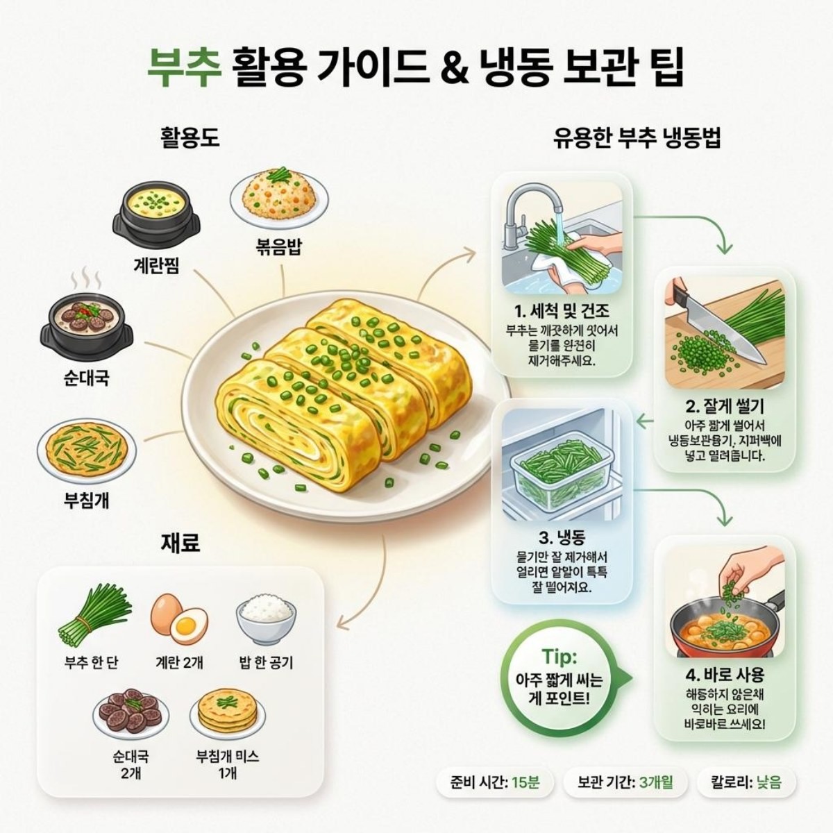 [인포그래픽] 부추를 활용하는 방법. AI가 생성한 자료사진.