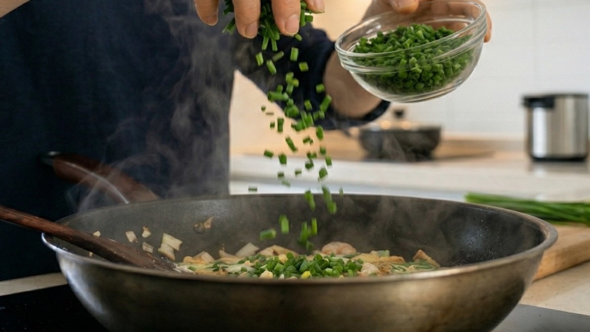 부추를 요리에 사용하는 모습. AI가 생성한 자료사진.