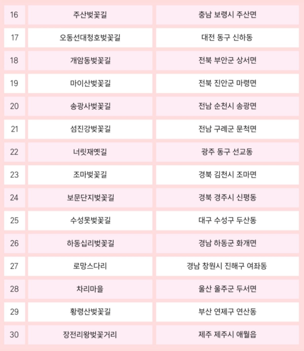 티맵이 추천한 벚꽃 명소 30곳 / 티맵모빌리티 제공