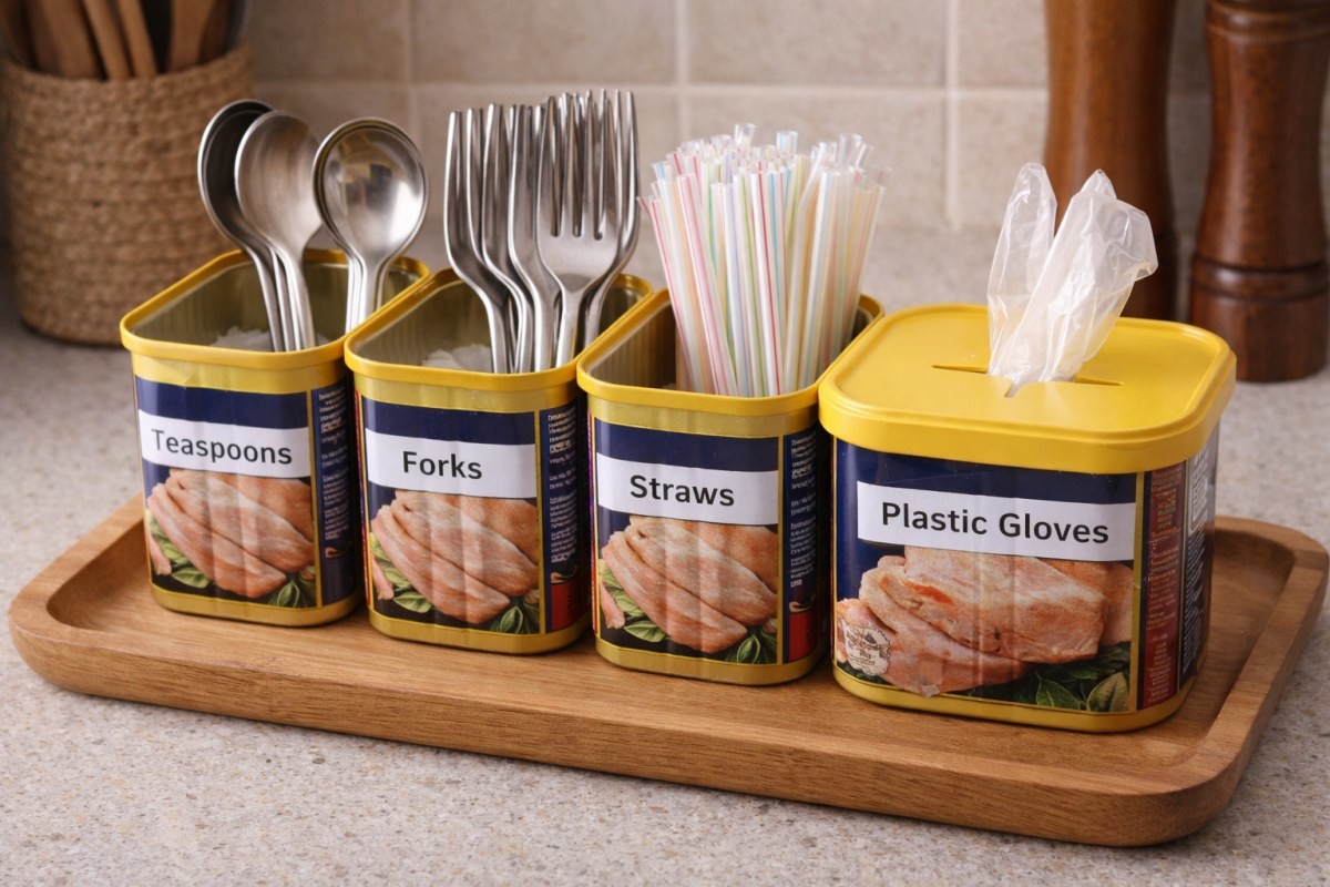 햄통을 수납함으로 활용한 모습 / 기사 내용을 바탕으로 제작한 AI 이미지