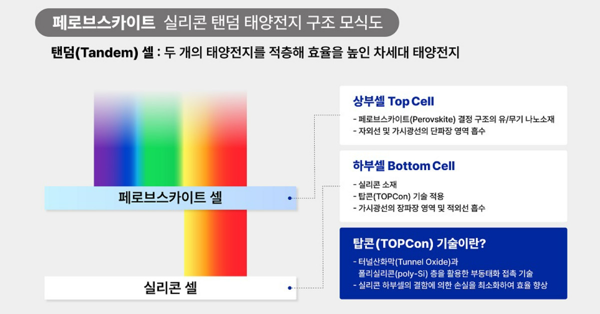 페로브스카이트 실리콘 탠덤 태양전지 구조 모식도 / 한화솔루션