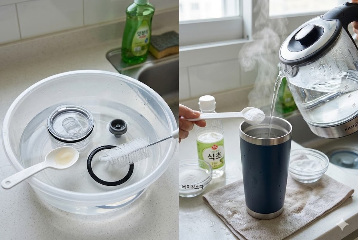 텀블러를 세척하는 모습 / 기사 내용을 바탕으로 제작한 AI 이미지