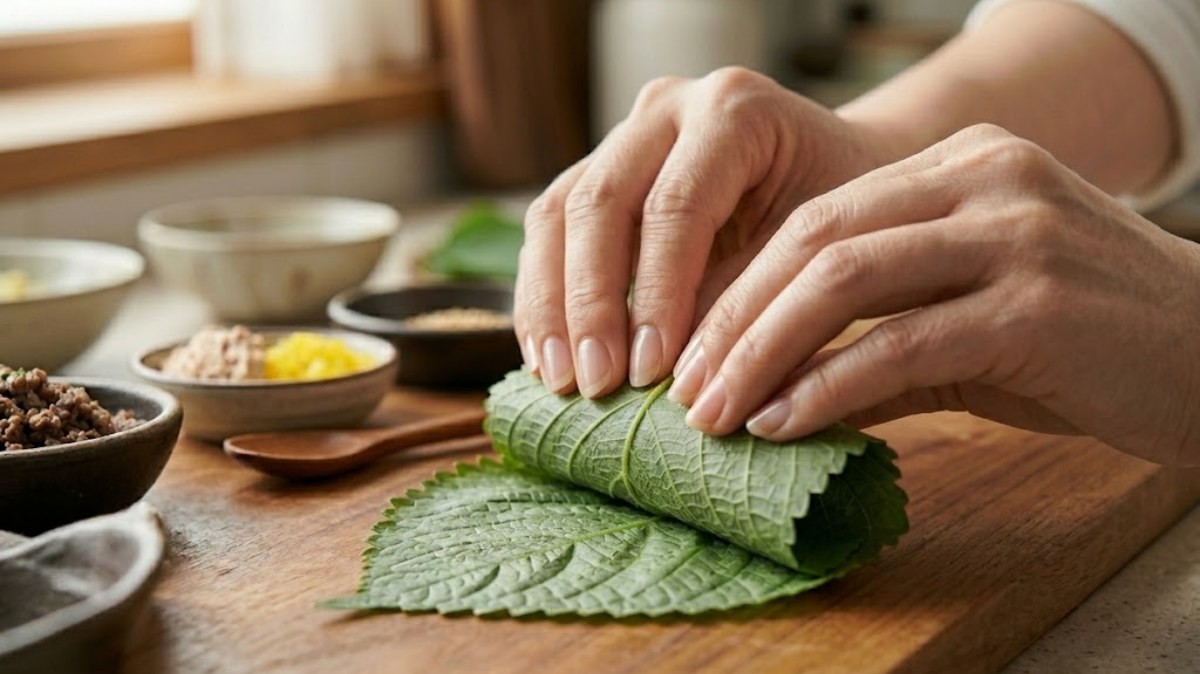 깻잎 주먹밥을 만드는 모습 / 기사 내용을 바탕으로 제작한 AI 이미지