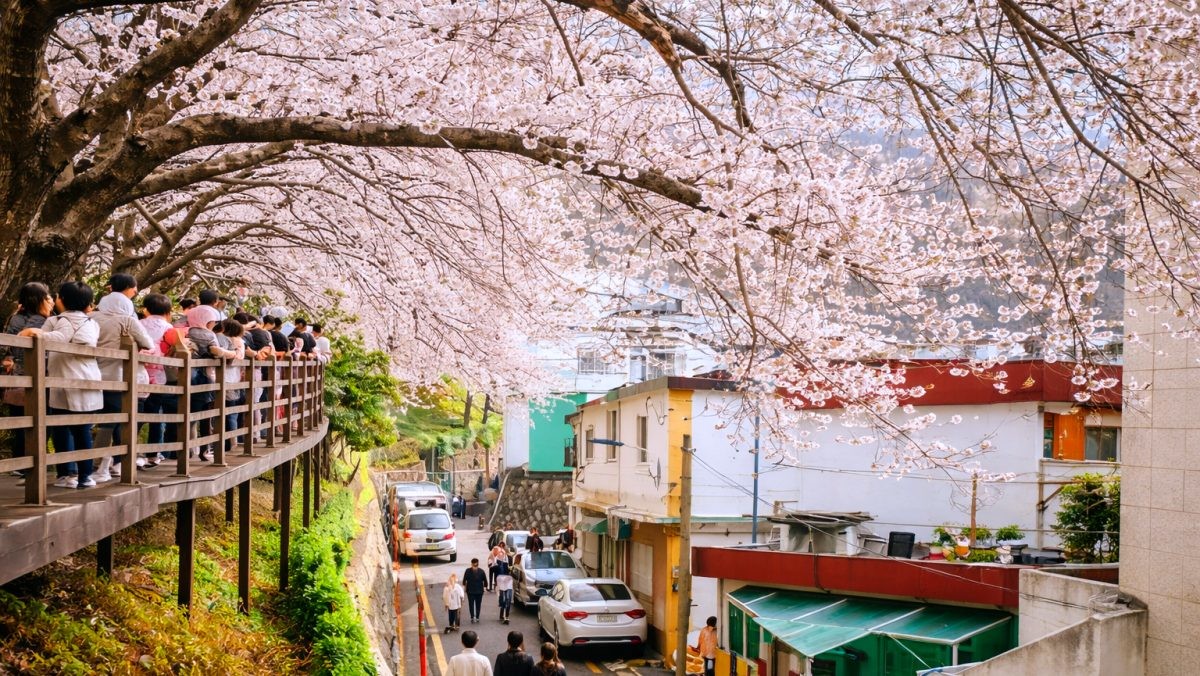 부산 개금벚꽃길. / 부산시 공식 블로그, AI