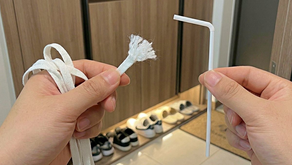 끝부분 풀린 신발끈 되살리는 꿀팁 공개. 기사 내용 토대로 AI툴 활용해 제작한 자료사진.