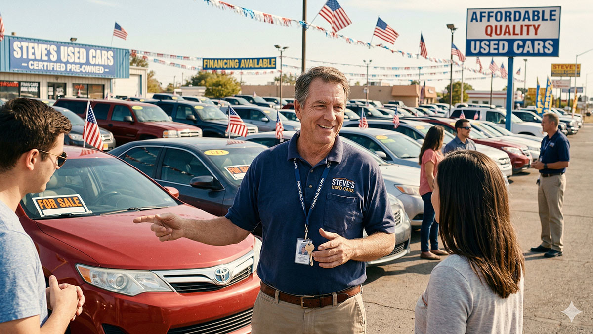 생성형 AI로 제작한 미국 중고차 단지의 모습.