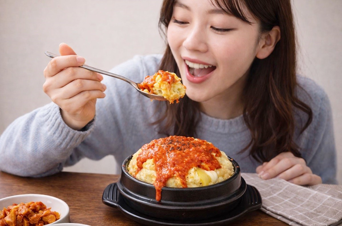 로제소스 계란찜을 맛있게 먹는 모습. 기사 이해를 돕기 위해 AI를 활용해 제작한 자료 사진입니다. 실제 모습과 다소 차이가 있을 수 있습니다.