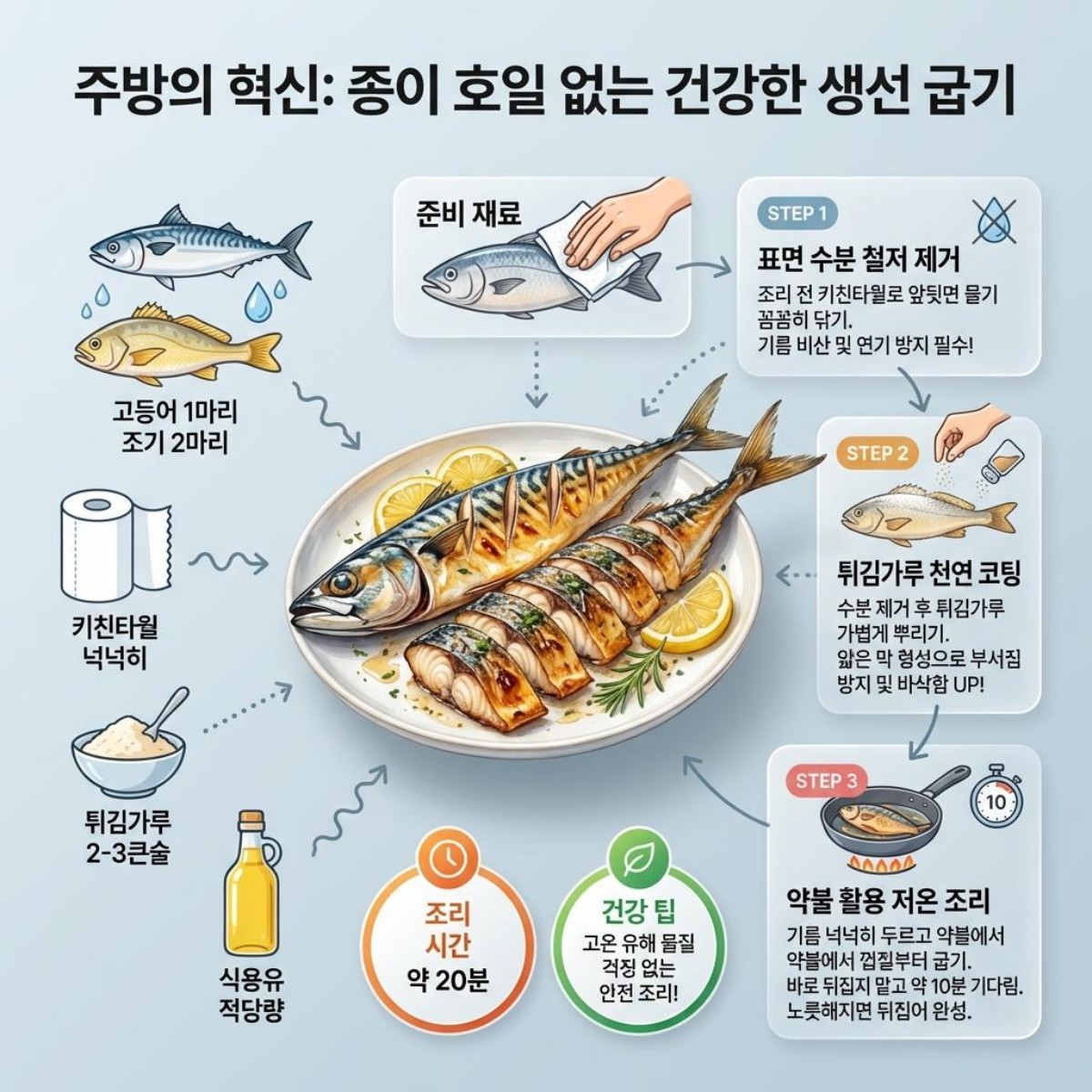 기름 안 튀는 생선 굽기 방법 (AI로 제작)