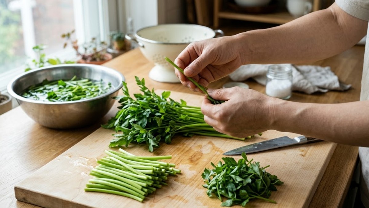 미나리를 손질하는 모습 / 기사 내용을 바탕으로 제작한 AI 이미지