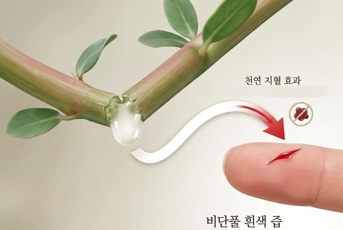 [삽화] 비단풀에서 나오는 흰색 즙. AI가 생성한 자료사진.