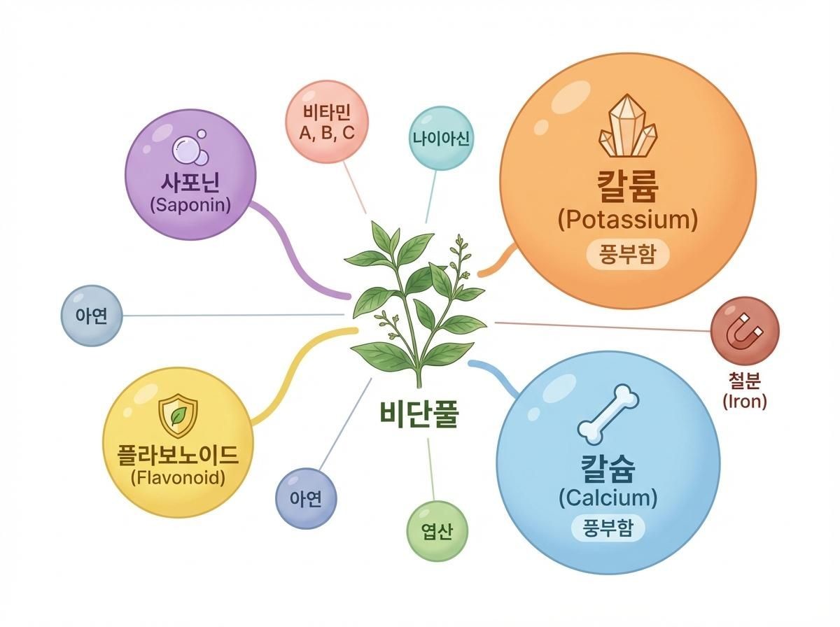 [삽화] 비단풀의 다양한 효능들. AI가 생성한 자료사진.