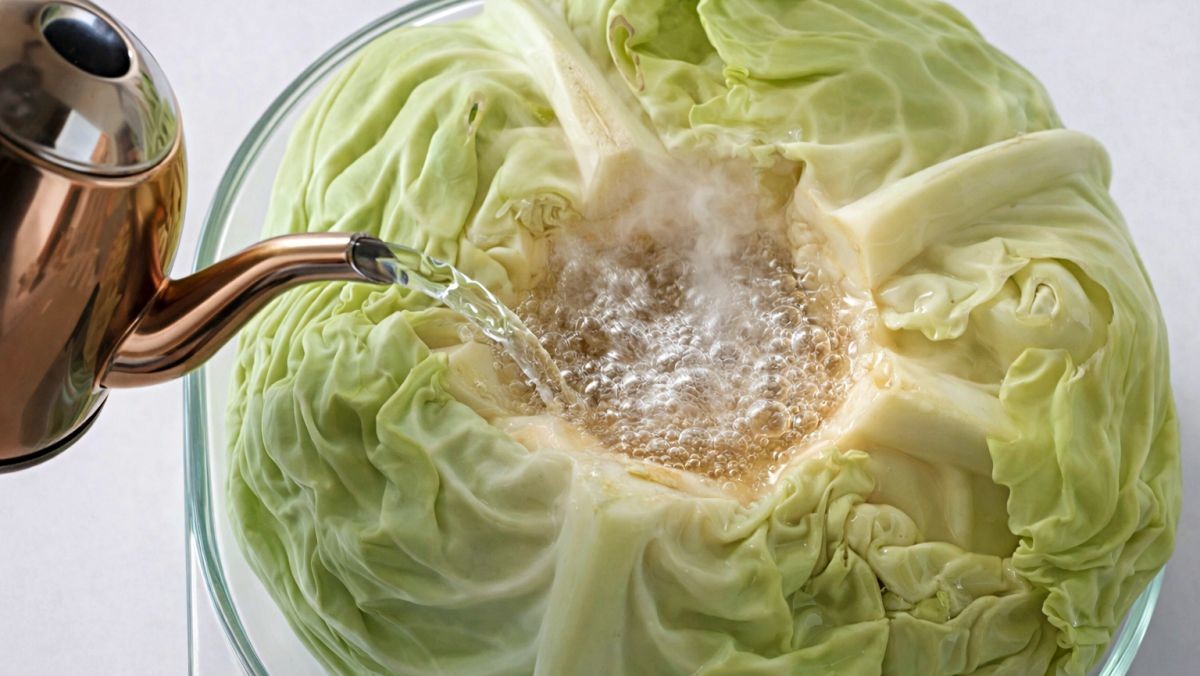 '양배추 심지를 들어내고, 그 자리에 뜨거운 물을 부버 보세요' 기사 내용 토대로 AI툴 활용해 제작한 자료사진.