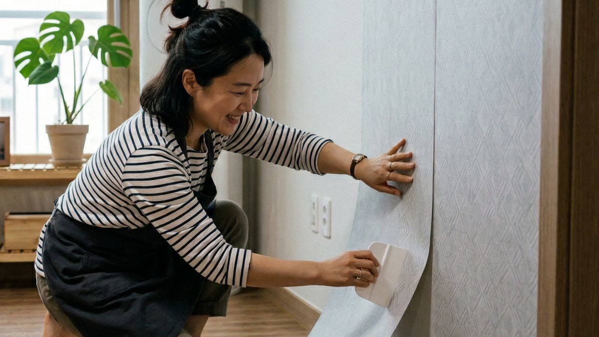 시트지를 붙이는 사람. AI가 생성한 자료사진.