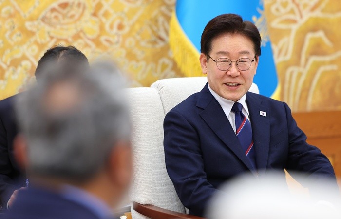 이재명 대통령이 31일 청와대에서 미국 하원의원단을 접견하며 발언하고 있다. / 뉴스1