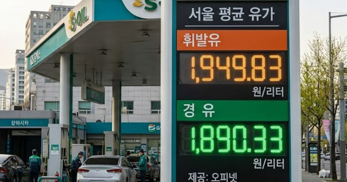 26년 4월 1일 서울 평균 유가. 기사 이해를 돕기 위해 AI로 제작한 이미지.