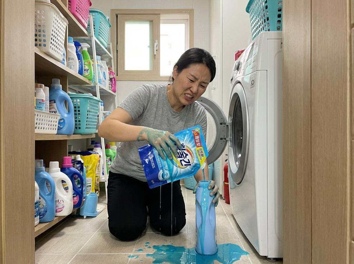 리필용기에 세탁 세제 담으려고 할 때 종종 겪는 '대참사'.
