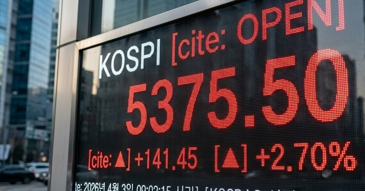26년 4월 3일 코스피 시가. 단순 자료 사진. 기사 이해를 돕기 위해 AI로 제작한 이미지.