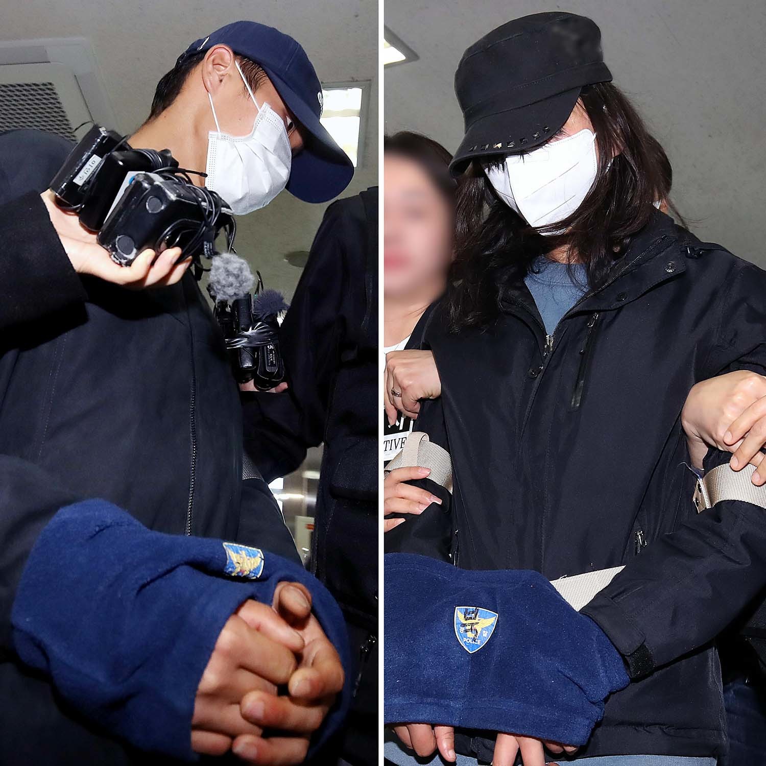 50대 장모를 살해하고 여행용 가방(캐리어)에 담아 대구 북구 신천 잠수교 인근에 버린 혐의(존속살해 등)를 받는 20대 사위(왼쪽)와 시체유기 등 범행에 가담한 20대 딸이 2일 오전 구속 전 피의자 심문(영장실질심사)을 받기 위해 대구지방법원에 도착하고 있다. / 뉴스1